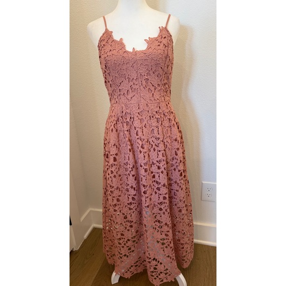 ASTR The Label Lace Midi Dress Blush Pink Spaghetti Strap Fit Flare Women's M - Picture 2 of 7